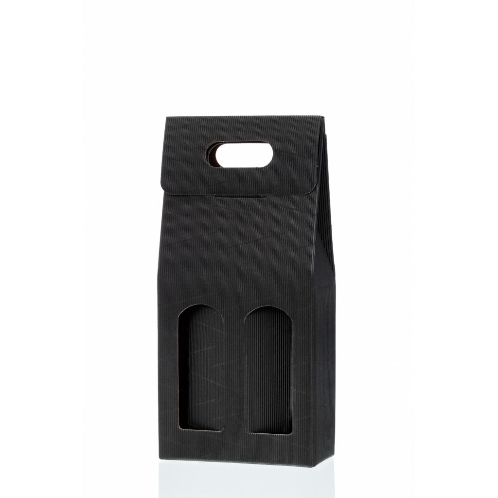 Corrugated, cardboard packaging - Cardboard packaging for two wine bottles BLACK