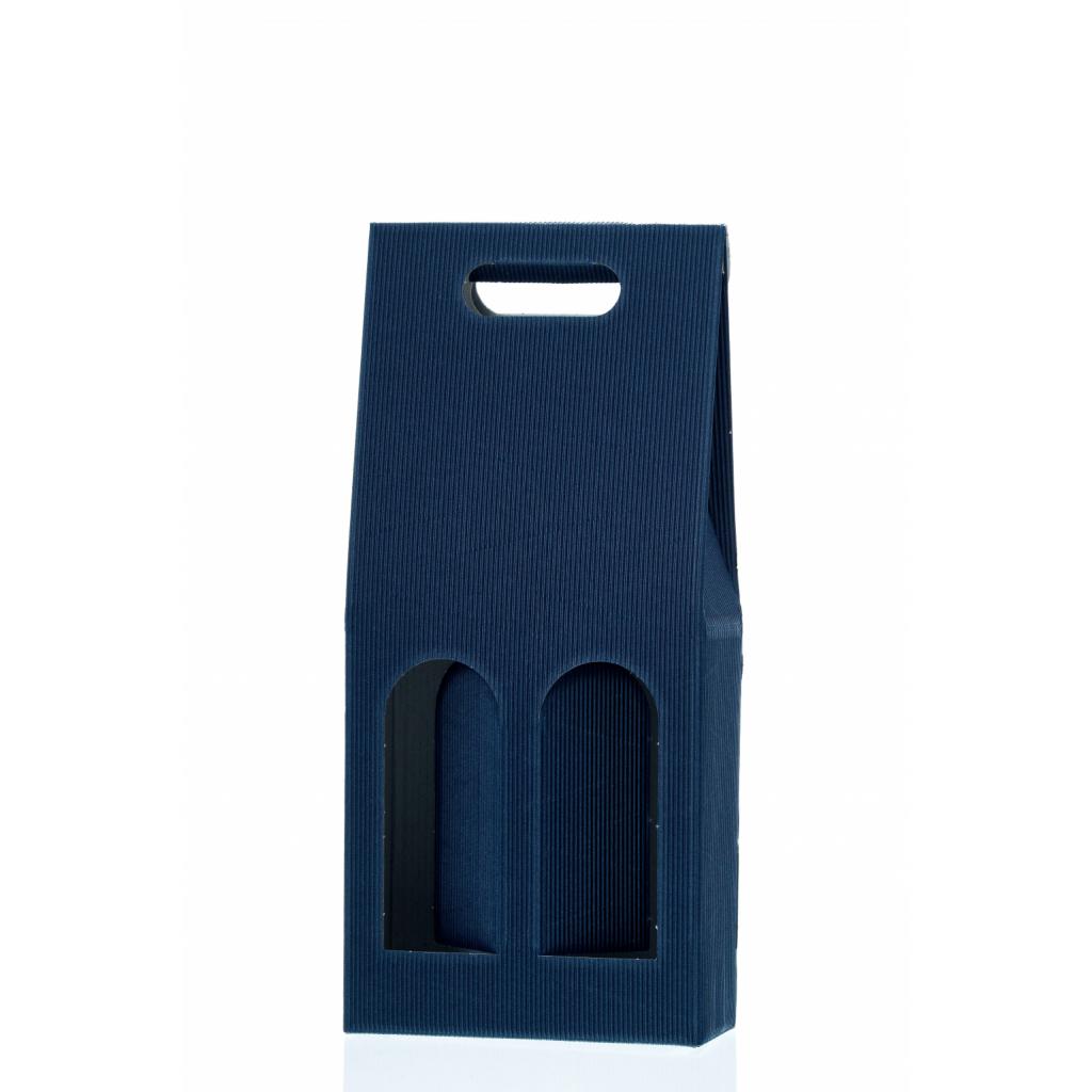 Corrugated, cardboard packaging - Cardboard packaging for two wine bottles BLUE