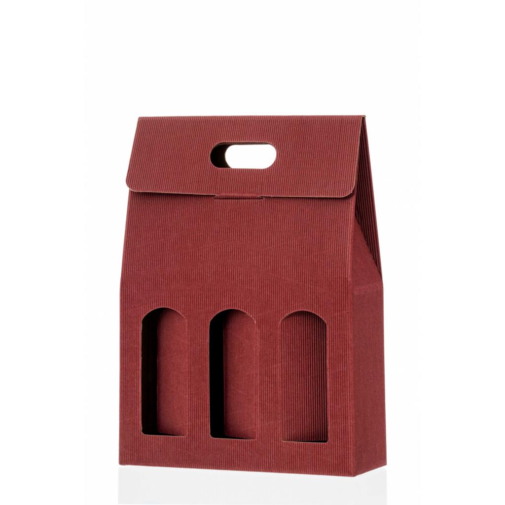 Valovita, kartonasta embalaža - Kartonska embalaža za 3 steklenice RDEČA