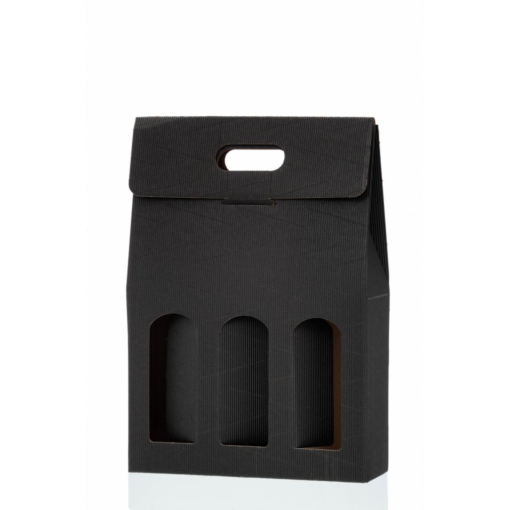 Valovita, kartonasta embalaža - Kartonska embalaža za 3 steklenice ČRNA