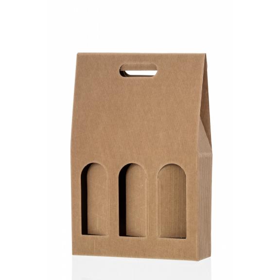 Corrugated, cardboard packaging - Cardboard packaging for three wine bottles NATURAL
