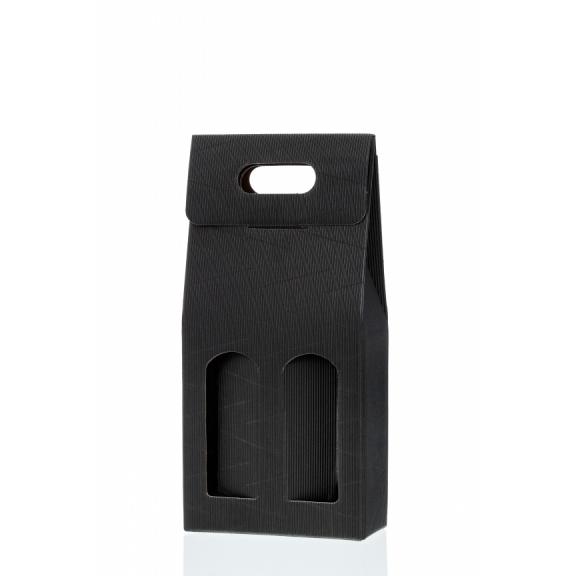 Corrugated, cardboard packaging - Cardboard packaging for two wine bottles BLACK