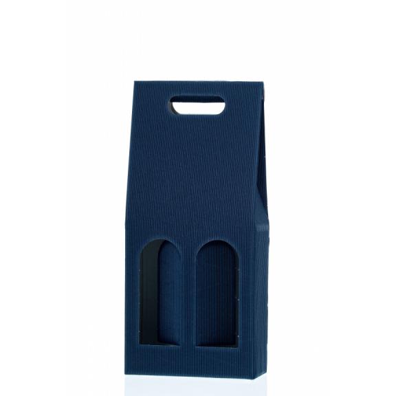 Corrugated, cardboard packaging - Cardboard packaging for two wine bottles BLUE