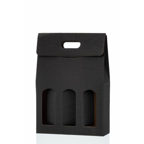 Valovita, kartonasta embalaža - Kartonska embalaža za 3 steklenice ČRNA Valovita, kartonasta embalaža - Kartonska embalaža za 3 steklenice ČRNA